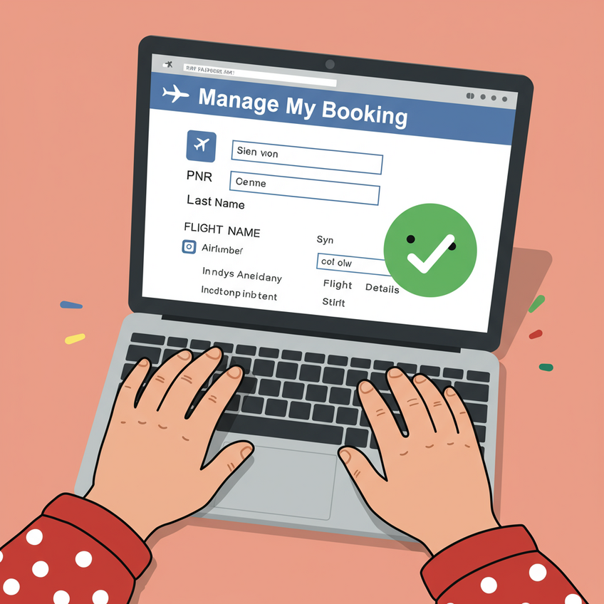 How to Verify Your Onward Ticket PNR A laptop screen showing a successful PNR verification on an airline's 'Manage My Booking' page, indicated by a large green checkmark.